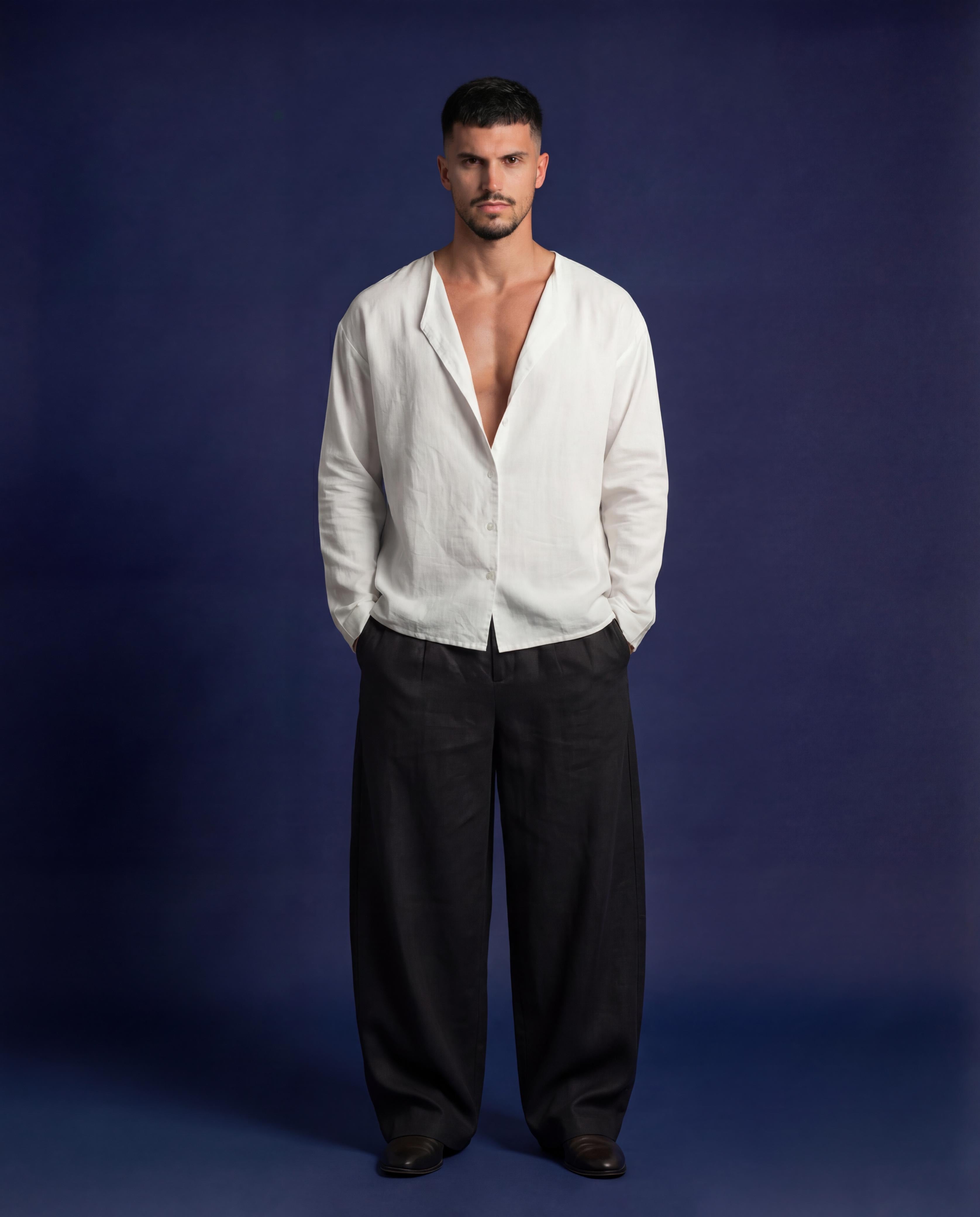 Open-collar linen tunic
